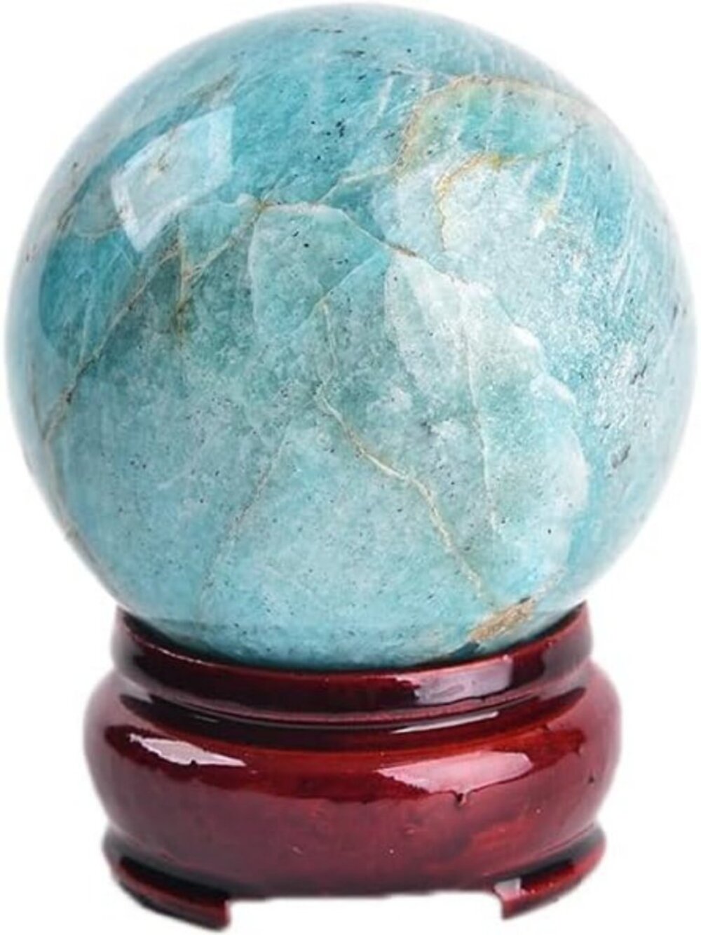 Natural Amazonite Crystal Ball with Wood Stand - Polished Healing Gemstone